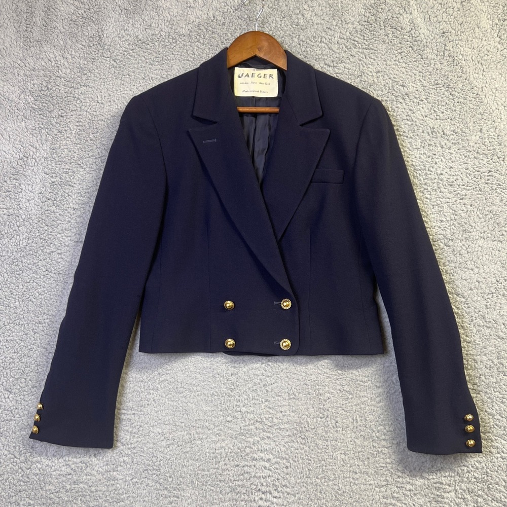 Women 10 Navy Blue Wool Double Breasted Gold Buttons